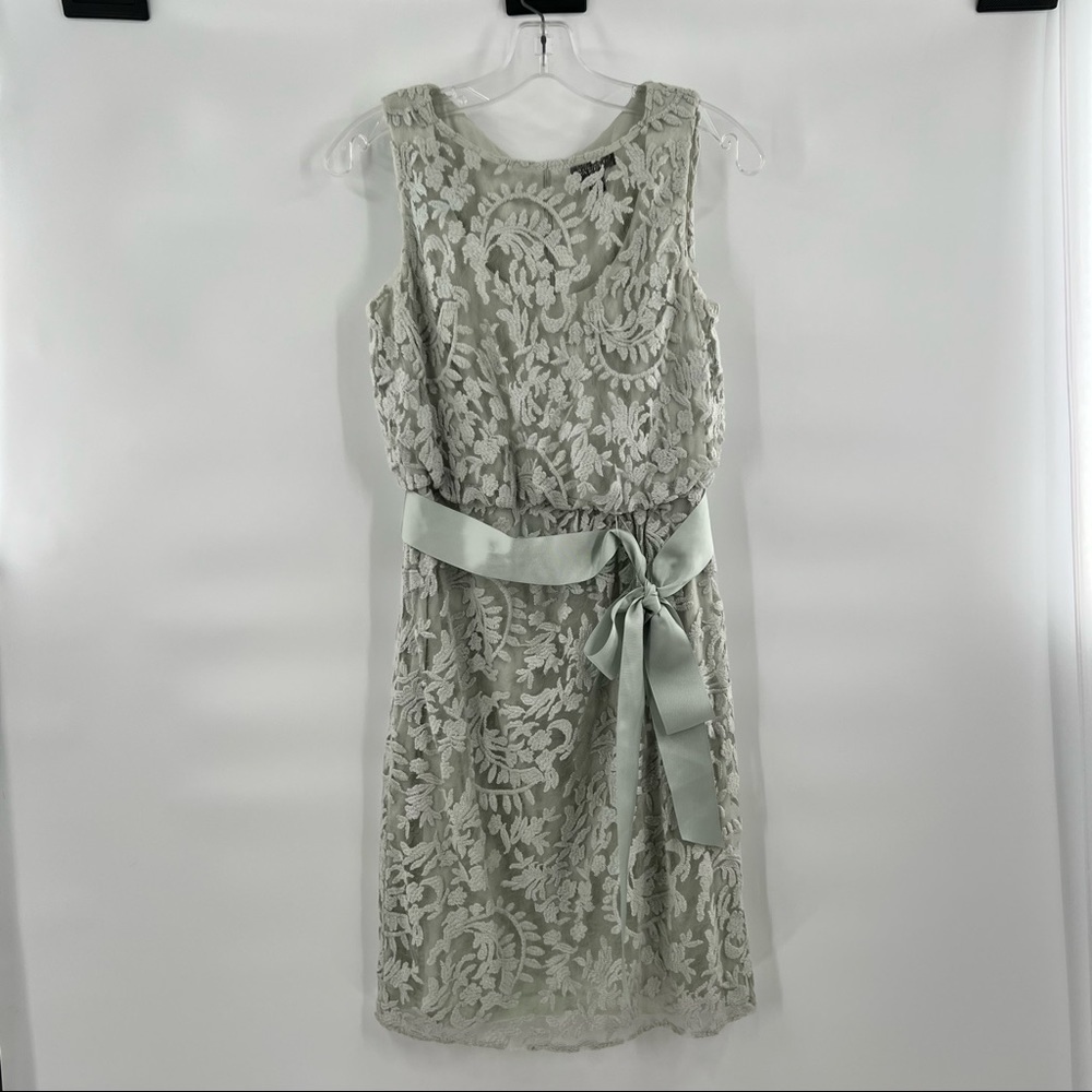 Adrianna Papell lace overlay dress belt grey 4